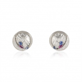 White Gold Diamond, Ruby and Sapphire Earrings White Gold Diamond, Ruby and Sapphire Earrings